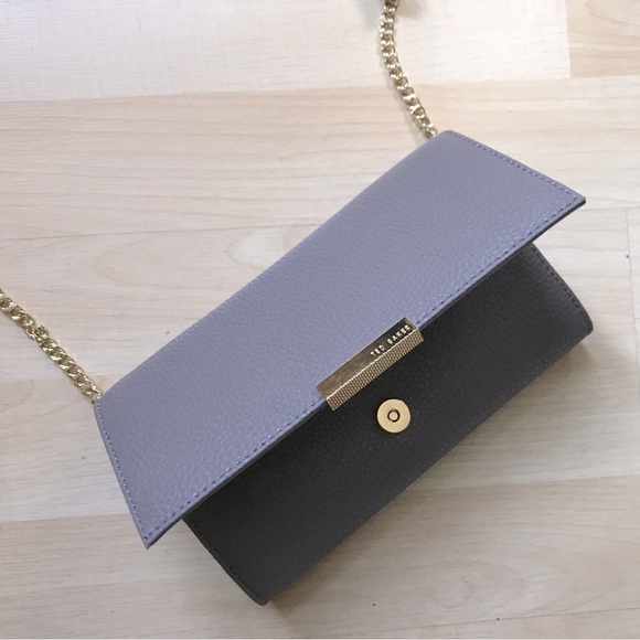 Ted Baker London Envelope Clutch Small Shoulder Crossbody Bag Taupe Grey Gold - Picture 3 of 6